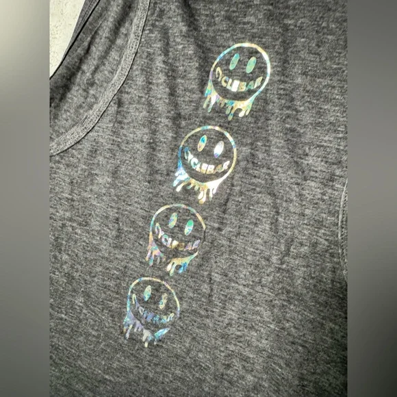 Cyclebar Charcoal Crop Top with Metallic Smiley Face Graphic - Picture 5 of 8